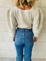 Beige Puffed Braid Pullover