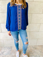 Blue Embroidered Top