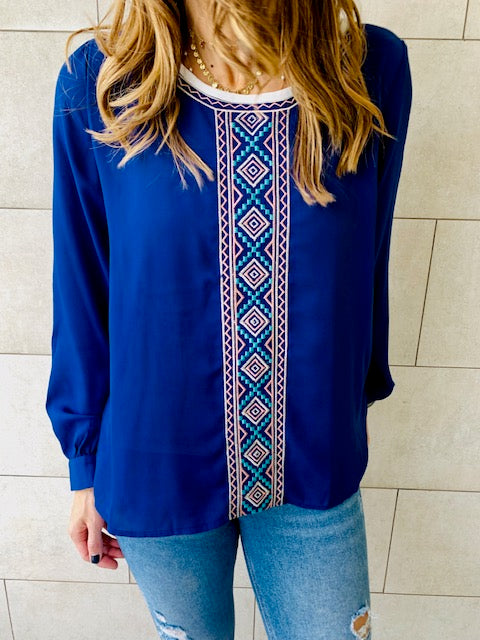 Blue Embroidered Top