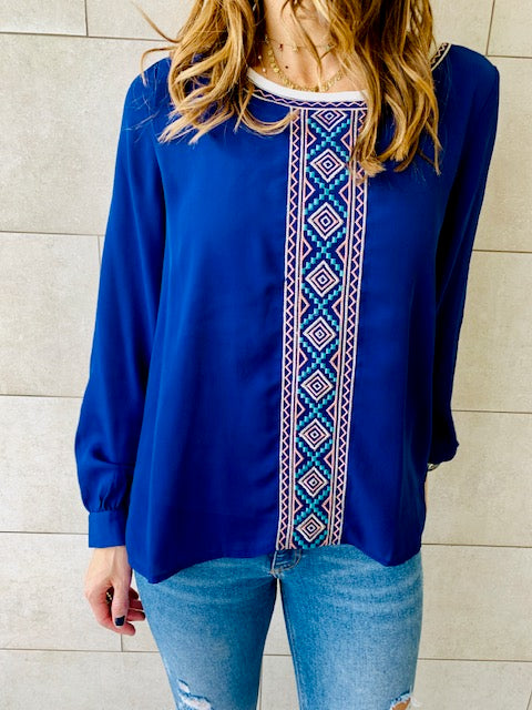 Blue Embroidered Top