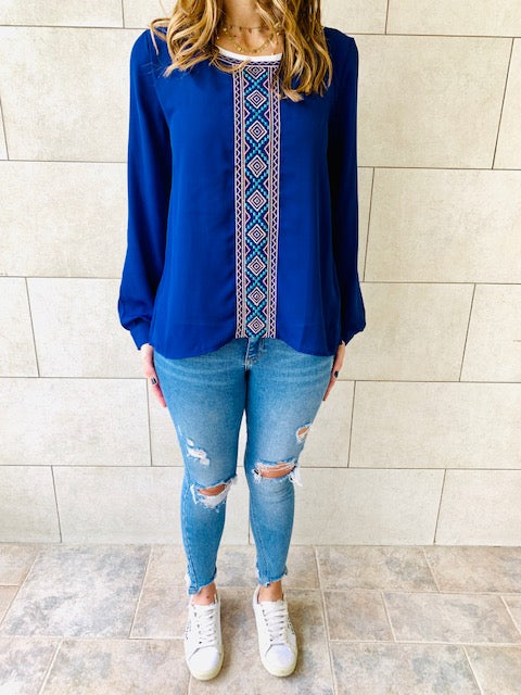 Blue Embroidered Top