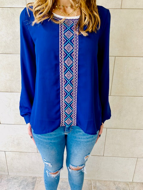 Blue Embroidered Top