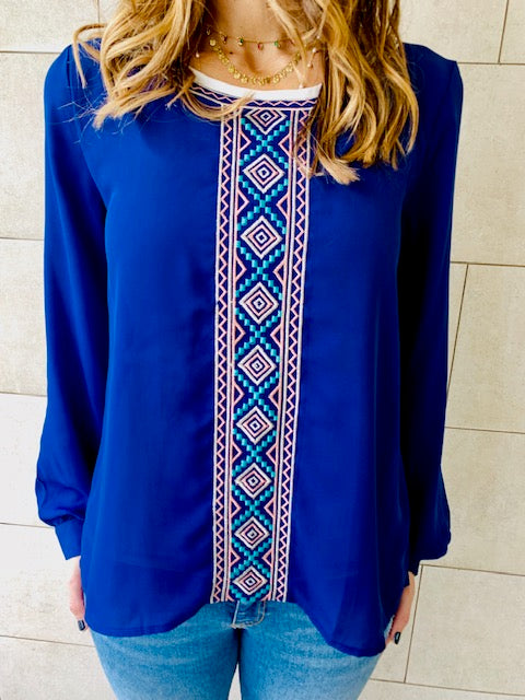 Blue Embroidered Top