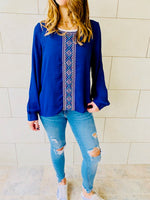 Blue Embroidered Top