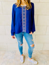 Blue Embroidered Top