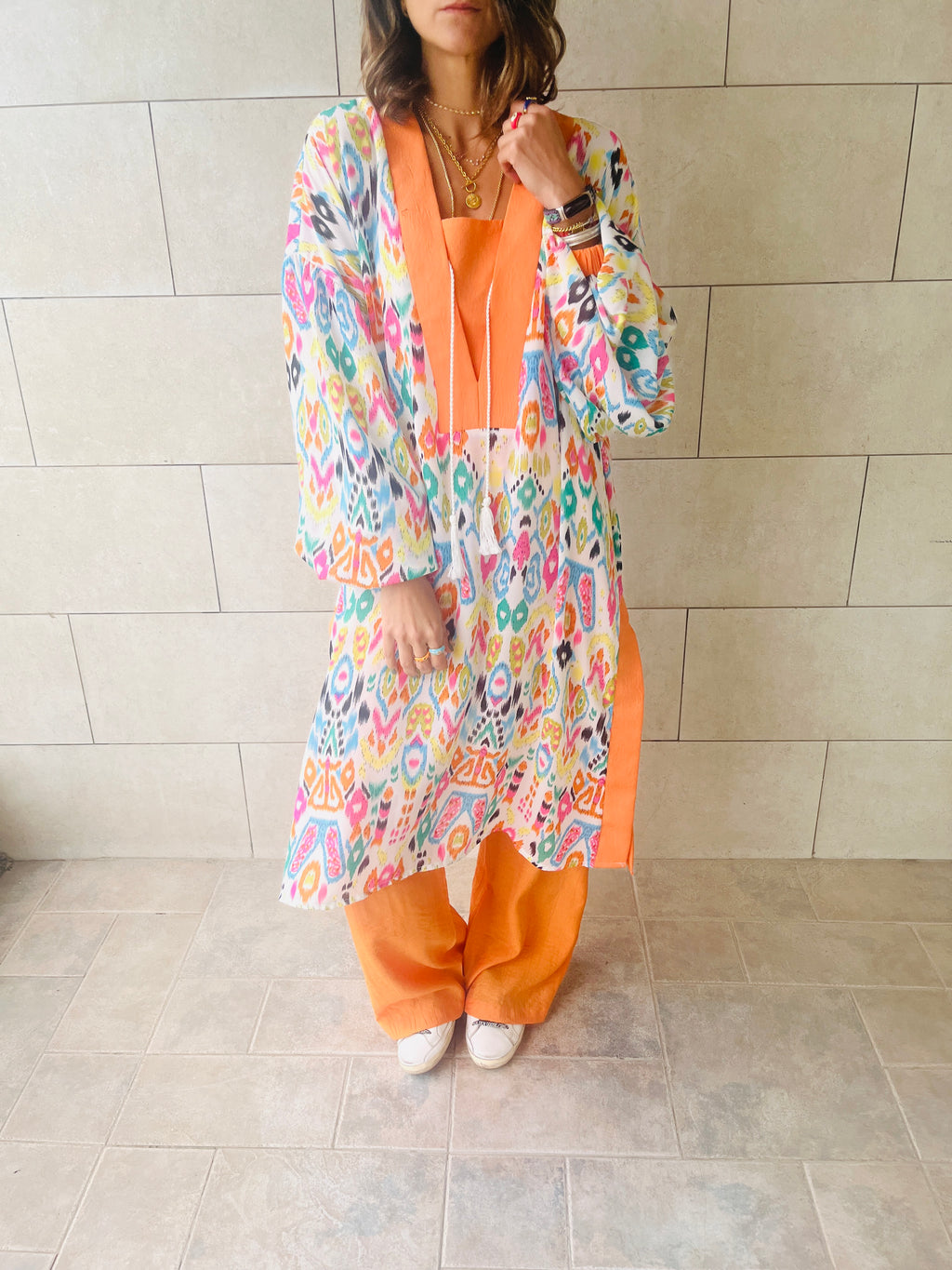 Orange Vacay Funk Longline Tunic