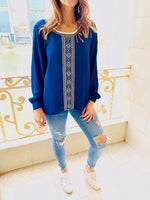 Blue Embroidered Top