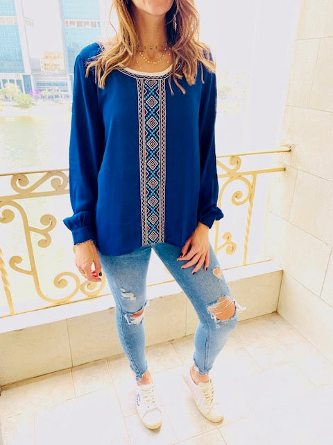 Blue Embroidered Top