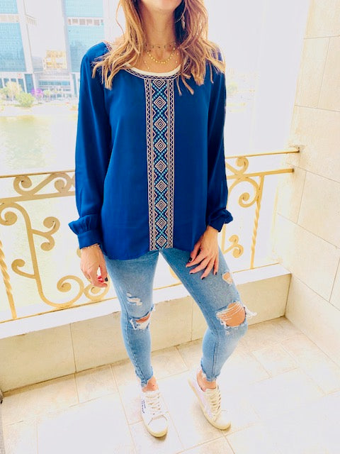 Blue Embroidered Top