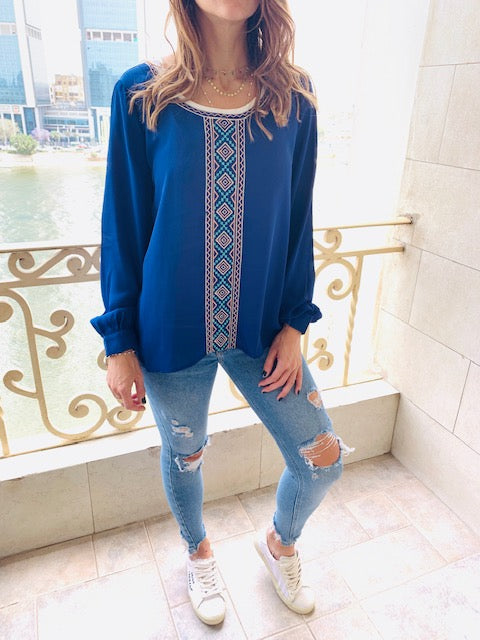 Blue Embroidered Top