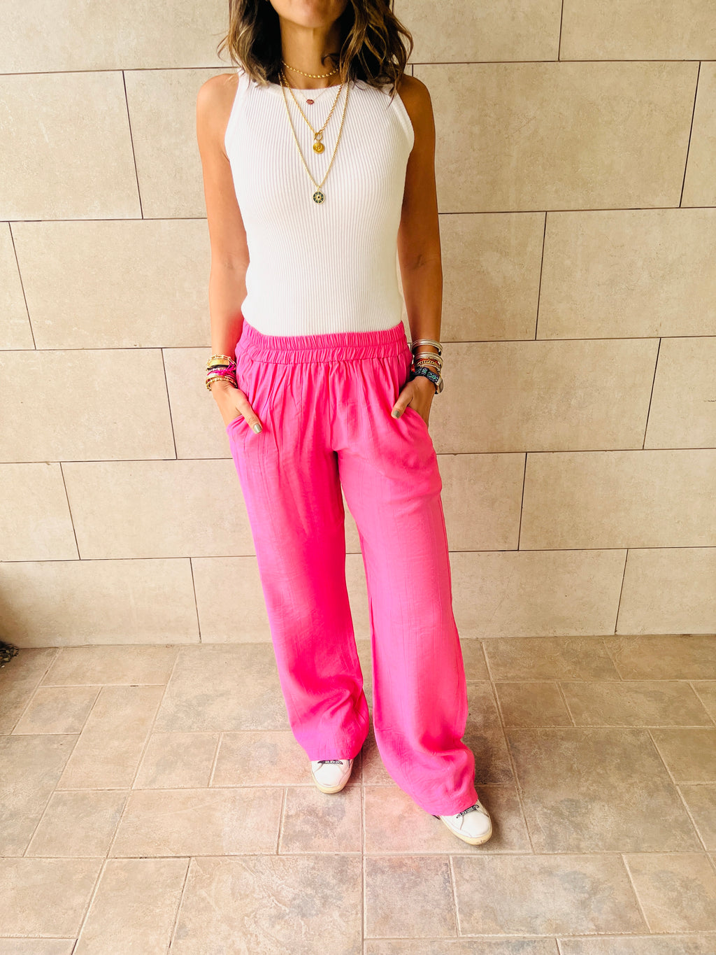 Fuchsia Crinkle Pants