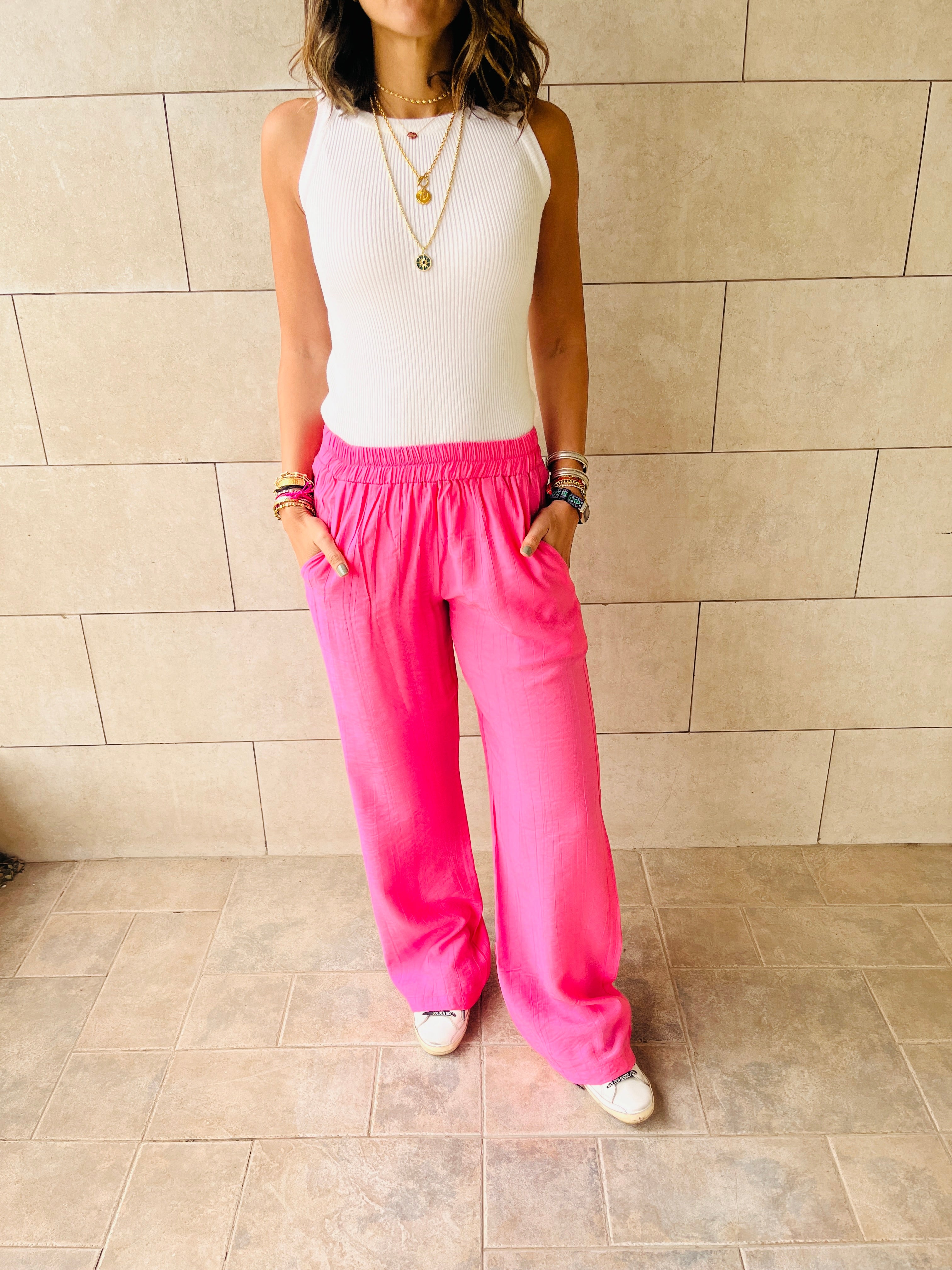 Fuchsia Crinkle Pants
