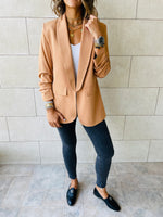 Camel Ruched Sleeve Blazer