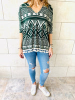 Green Aztec Knit Poncho