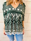 Green Aztec Knit Poncho
