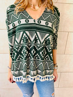 Green Aztec Knit Poncho