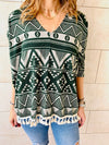 Green Aztec Knit Poncho