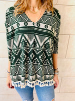 Green Aztec Knit Poncho