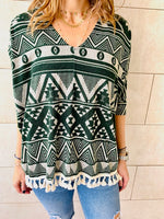 Green Aztec Knit Poncho