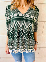 Green Aztec Knit Poncho