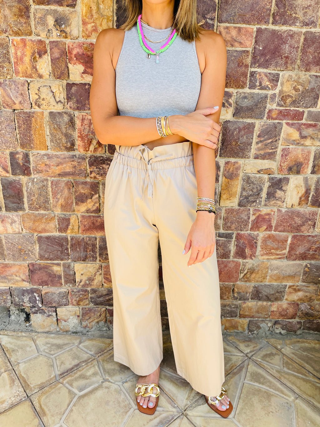 Beige Poplin Pants