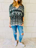 Green Aztec Knit Poncho