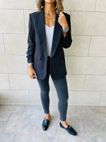 Black Ruched Sleeve Blazer