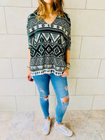 Green Aztec Knit Poncho