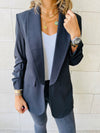Black Ruched Sleeve Blazer