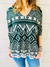 Green Aztec Knit Poncho