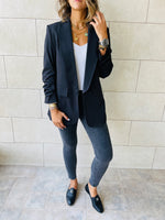Black Ruched Sleeve Blazer