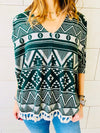 Green Aztec Knit Poncho