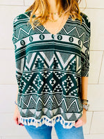 Green Aztec Knit Poncho