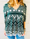 Green Aztec Knit Poncho
