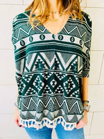 Green Aztec Knit Poncho