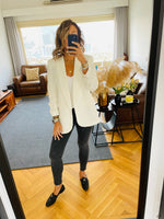 White Ruched Sleeve Blazer