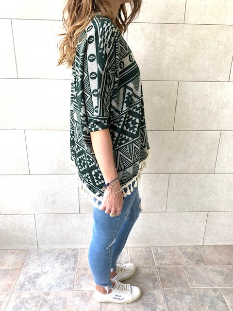 Green Aztec Knit Poncho