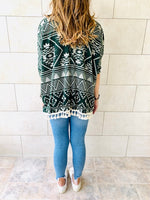 Green Aztec Knit Poncho