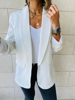 White Ruched Sleeve Blazer