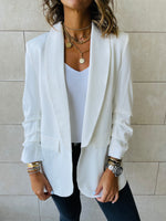 White Ruched Sleeve Blazer