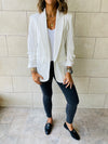 White Ruched Sleeve Blazer