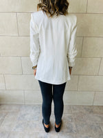 White Ruched Sleeve Blazer