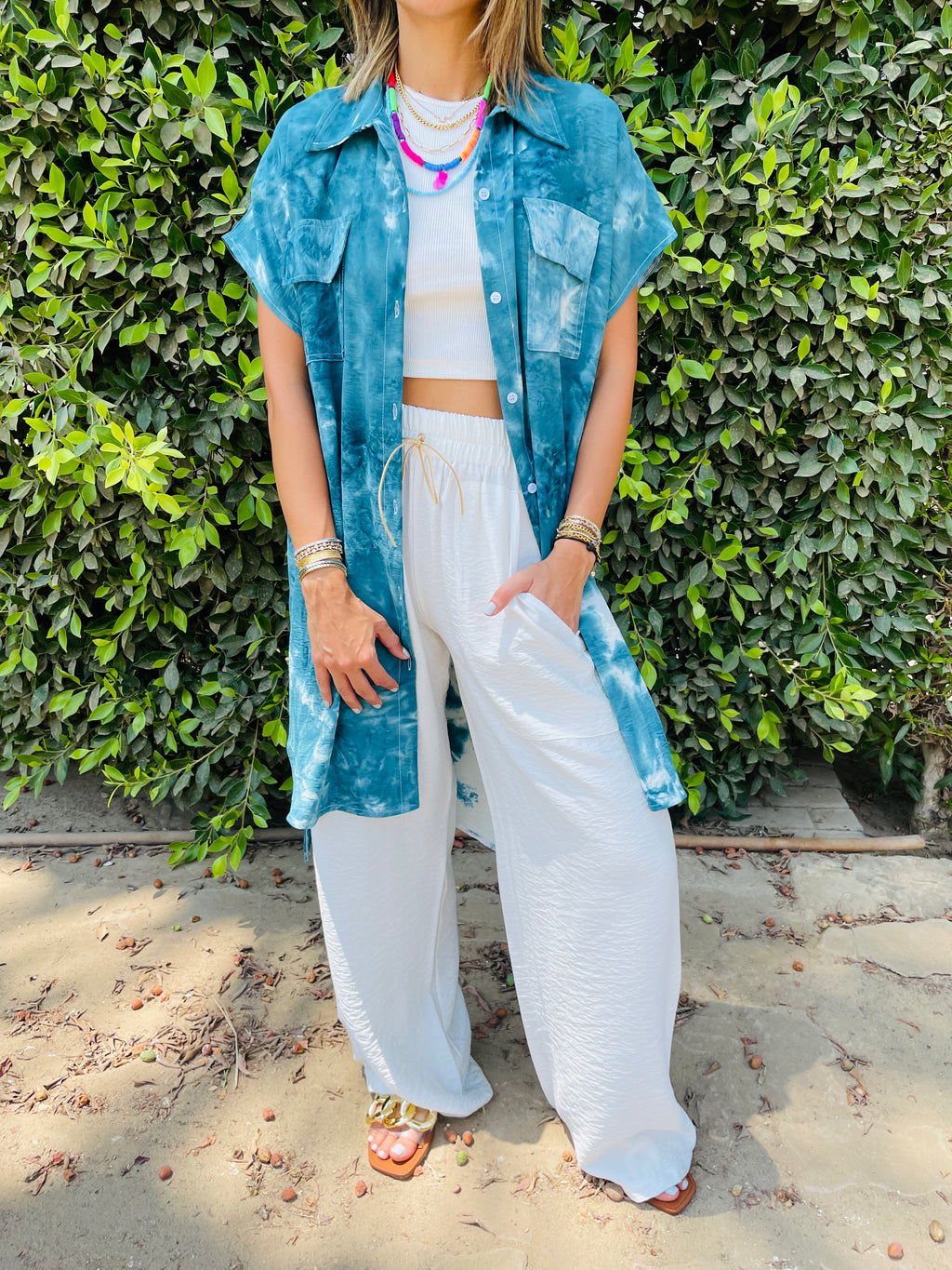 Sea Blue Longline Shirt Tie Dye Set