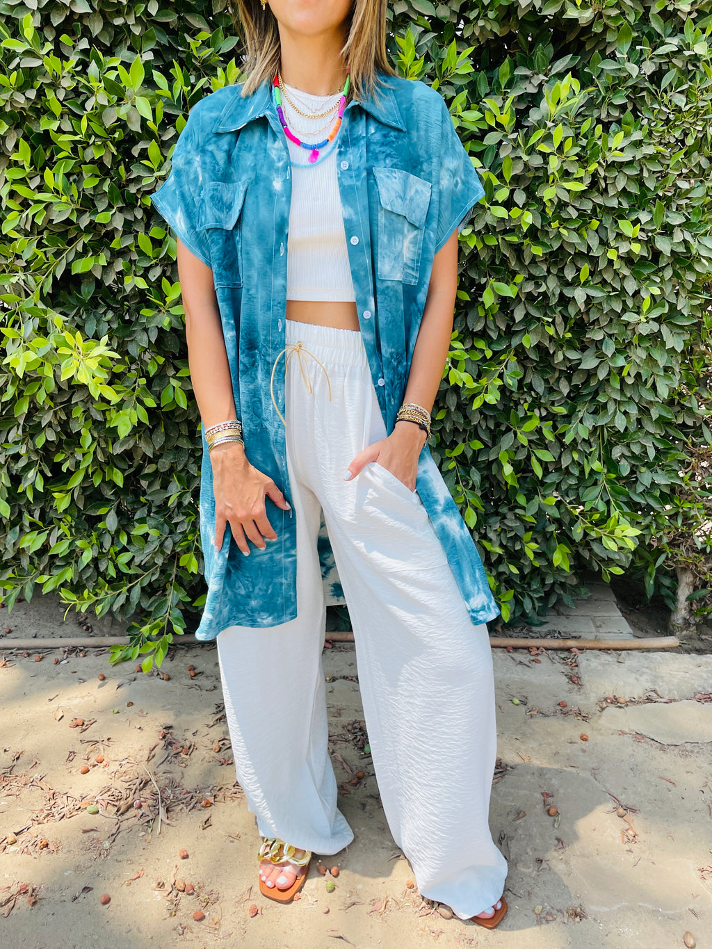 Sea Blue Longline Shirt Tie Dye Set