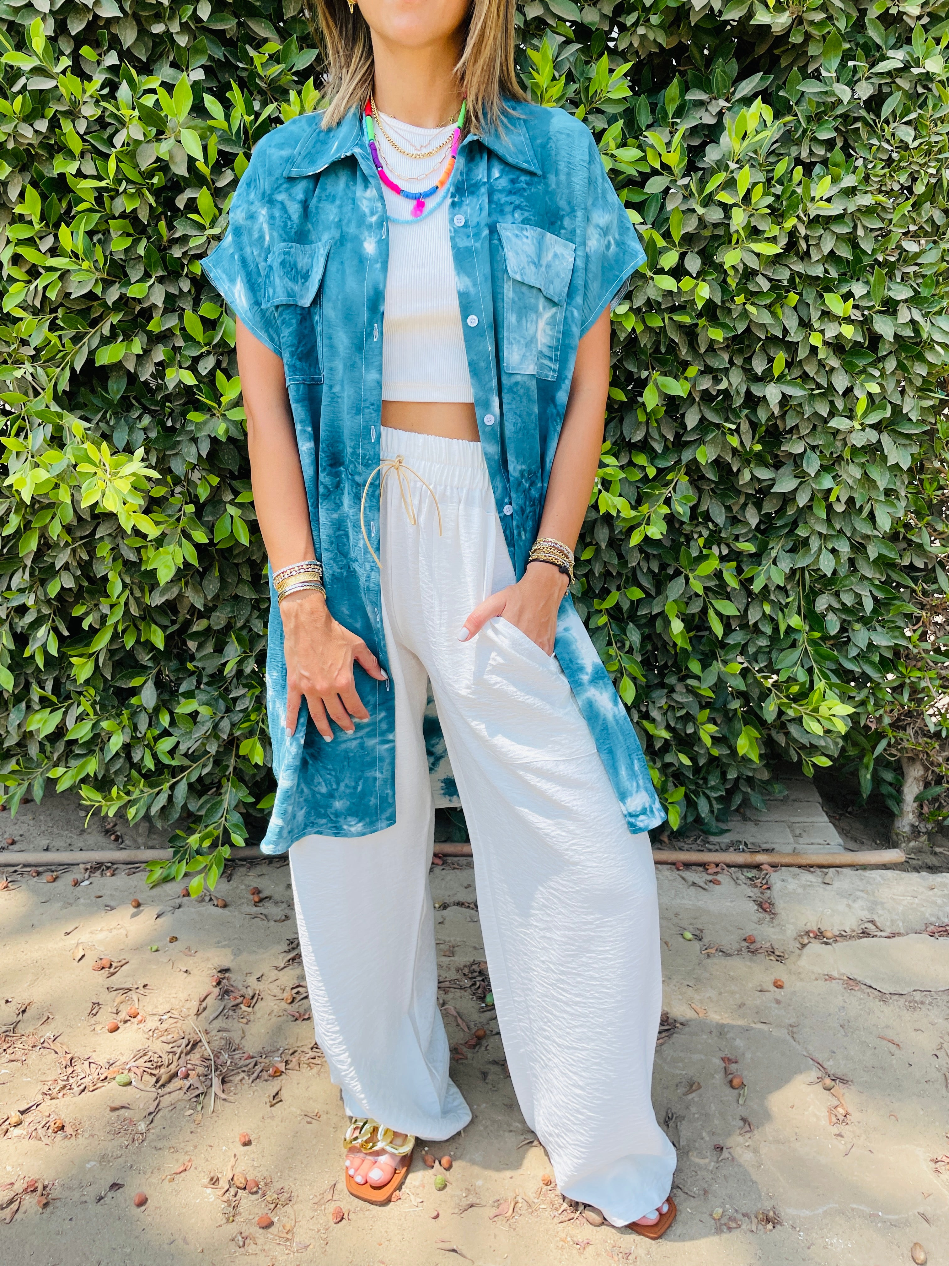 Sea Blue Longline Shirt Tie Dye Set