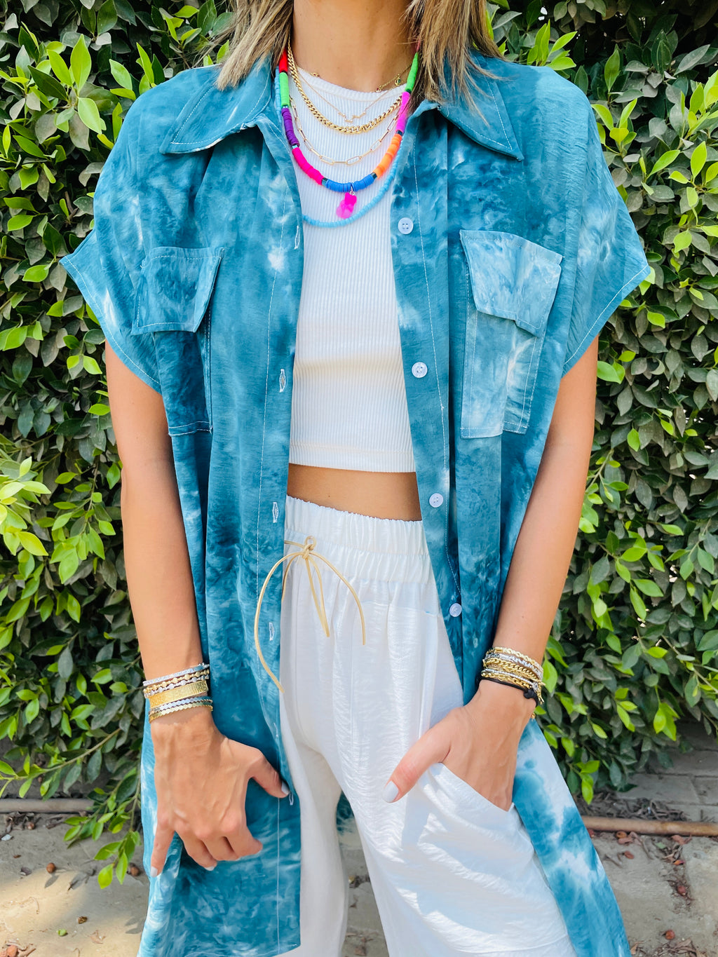 Sea Blue Longline Shirt Tie Dye Set