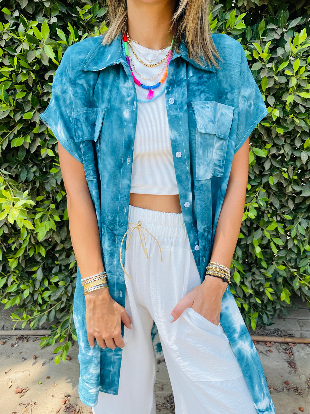 Sea Blue Longline Shirt Tie Dye Set
