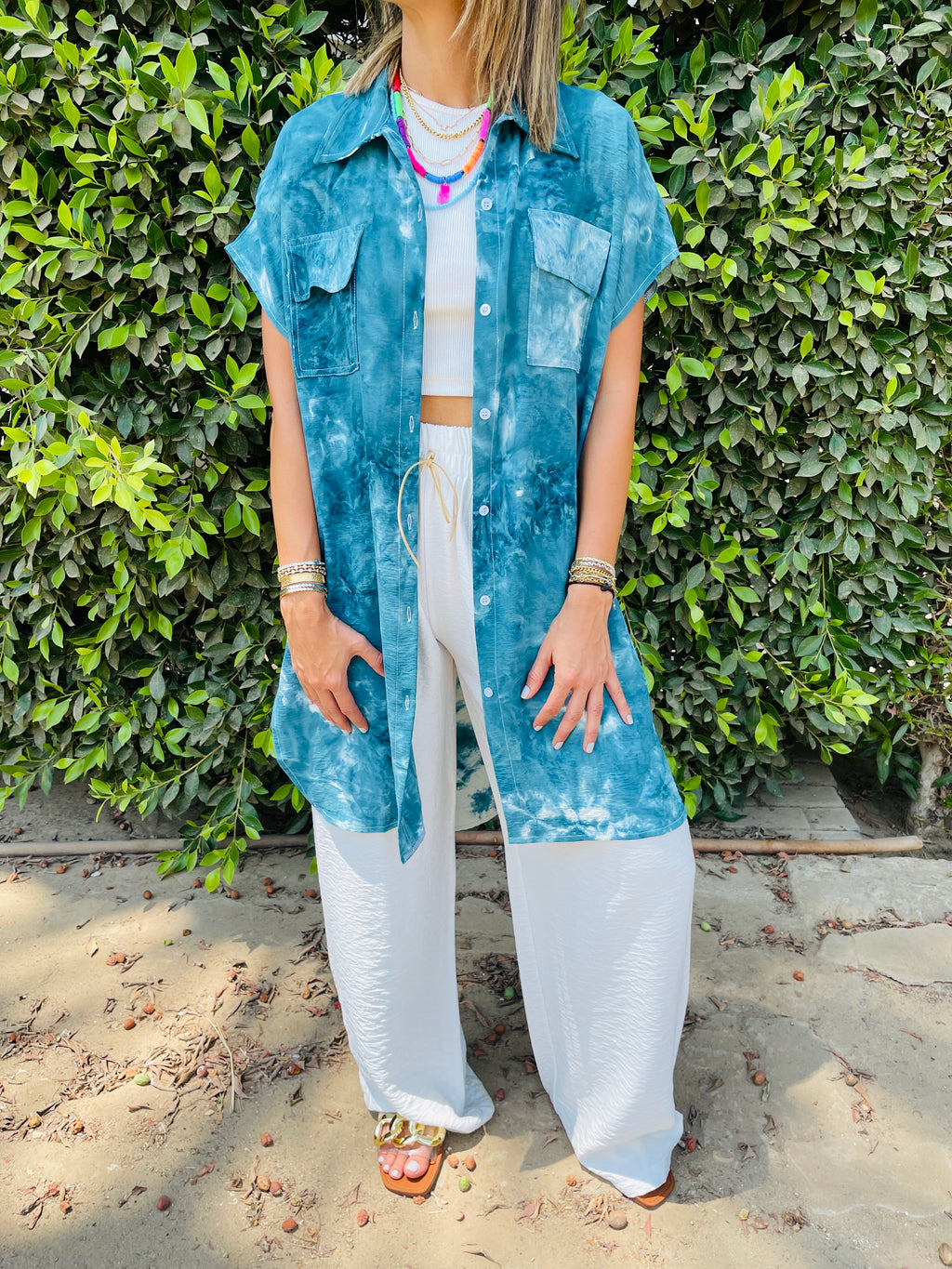 Sea Blue Longline Shirt Tie Dye Set