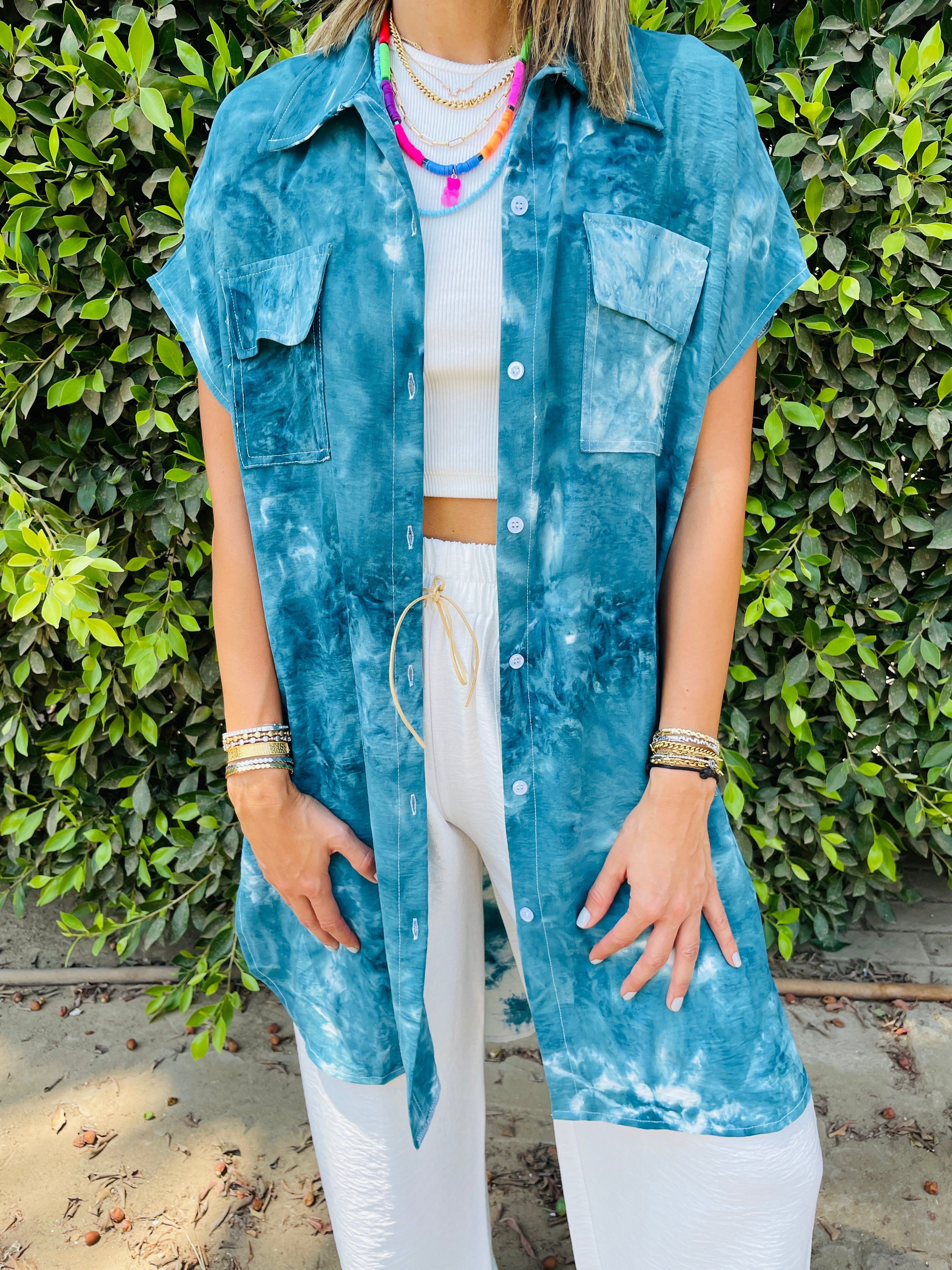 Sea Blue Longline Shirt Tie Dye Set