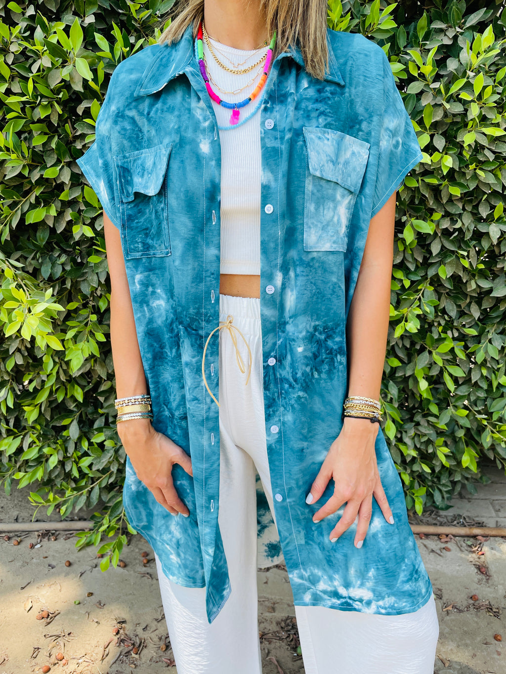 Sea Blue Longline Shirt Tie Dye Set